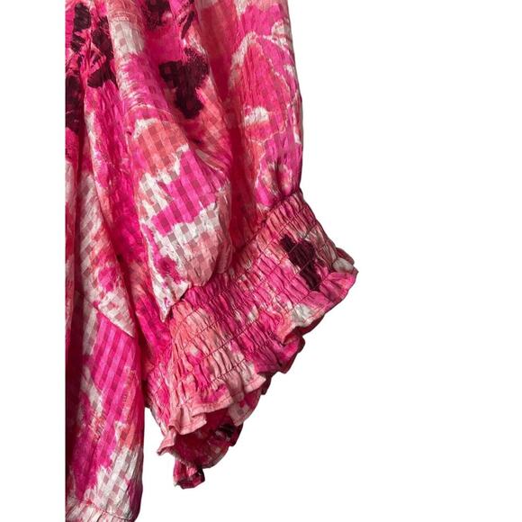 Lane Bryant Dress Size 22 Pink Smocked Cuff-Sleeve Square-Neck Fit & Flare Belt - Picture 4 of 13